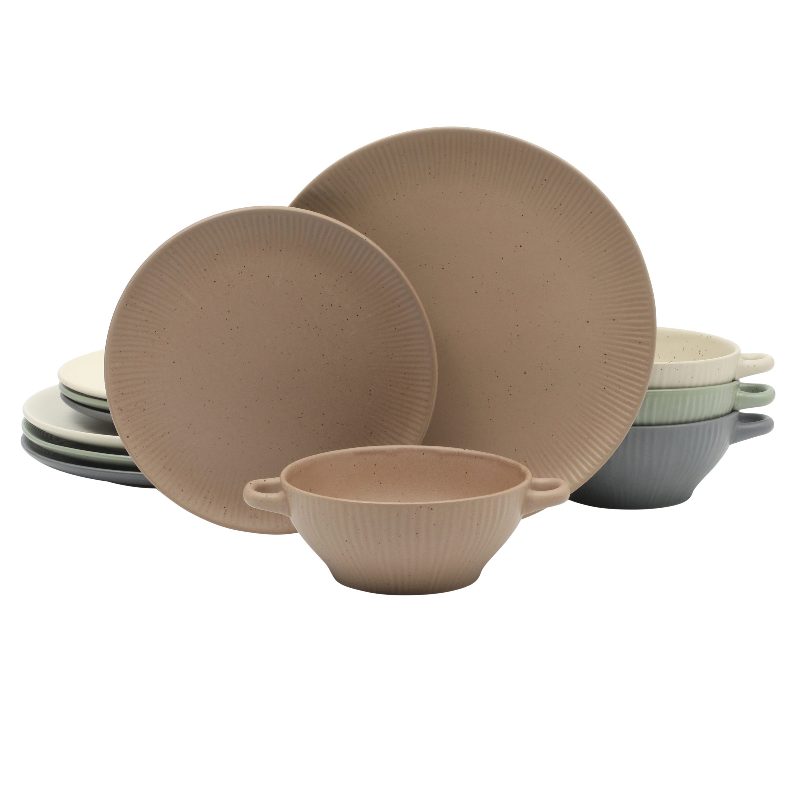 Gibson Elite Clover Hill 12-Piece Stoneware Dinnerware Set – Embossed Plates and Bowls with Matte Speckled Reactive Glaze, Service for 4 – Microwave & Dishwasher Safe - Image 15
