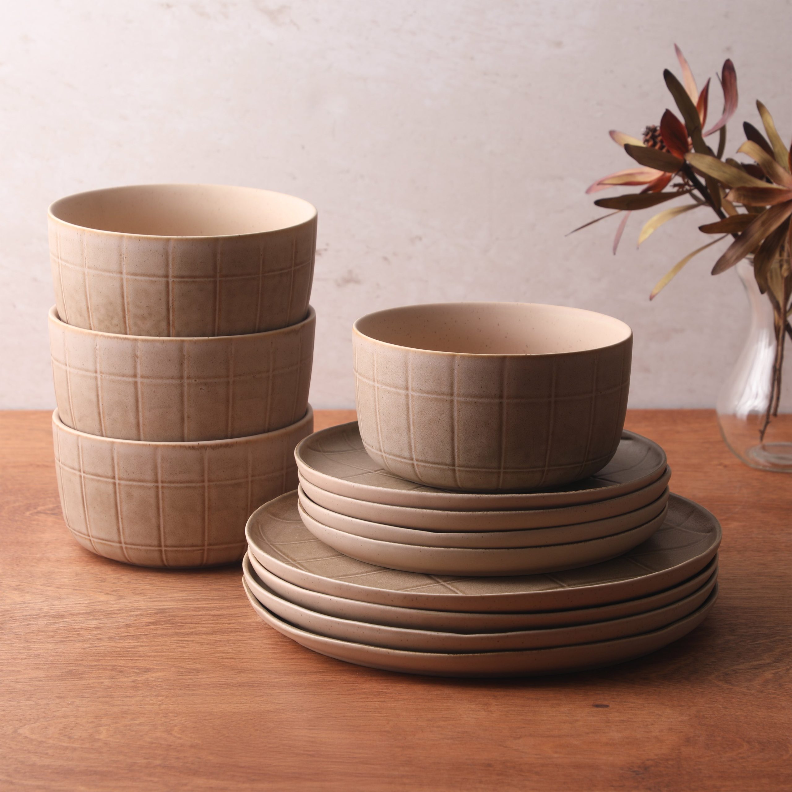 Gisbon Elite Butterwick 12 Piece Plates and Bowls Stoneware Dinnerware Set - Reactive Glaze Patterned Dishes - Microwave and Dishwasher Safe - Image 13