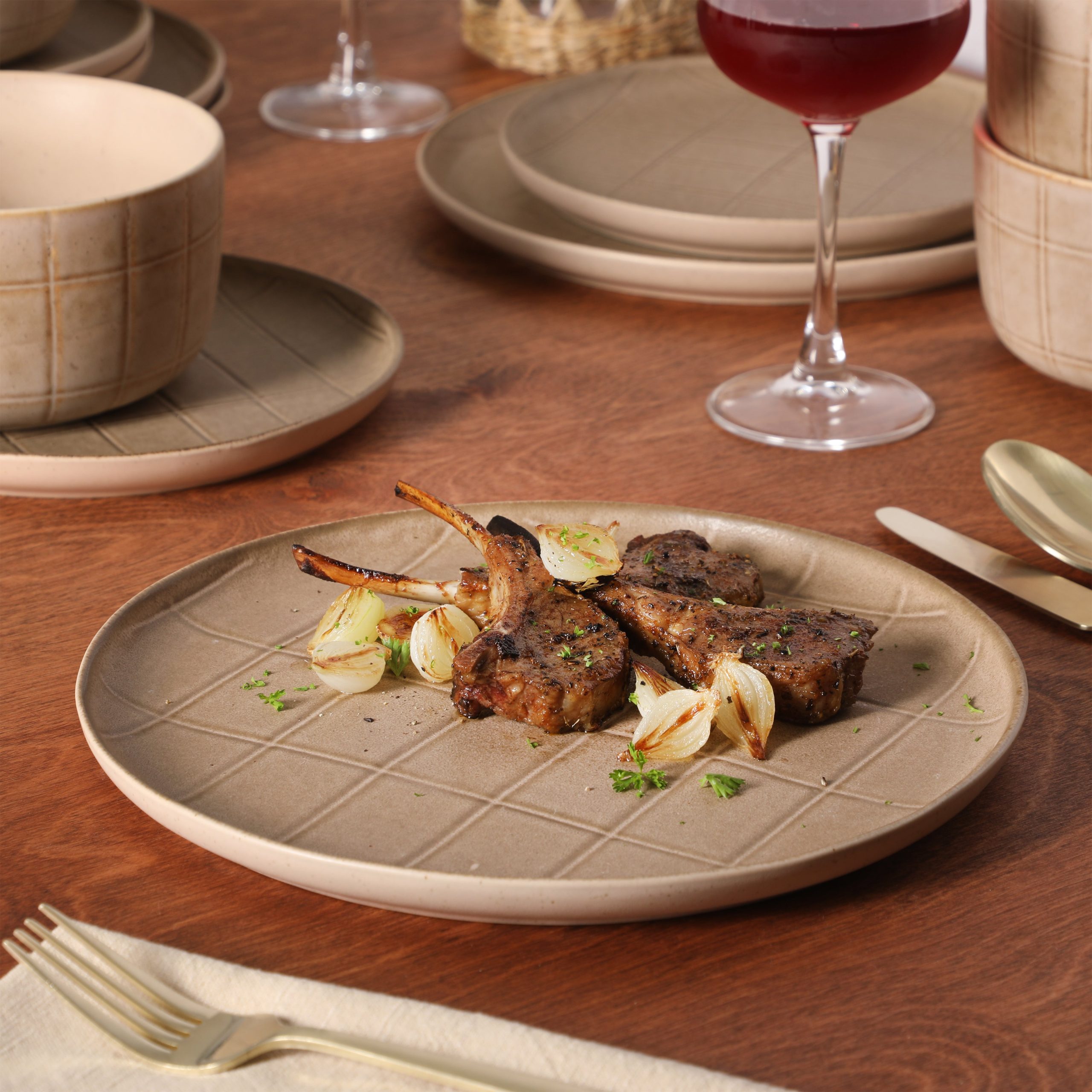 Gisbon Elite Butterwick 12 Piece Plates and Bowls Stoneware Dinnerware Set - Reactive Glaze Patterned Dishes - Microwave and Dishwasher Safe - Image 10