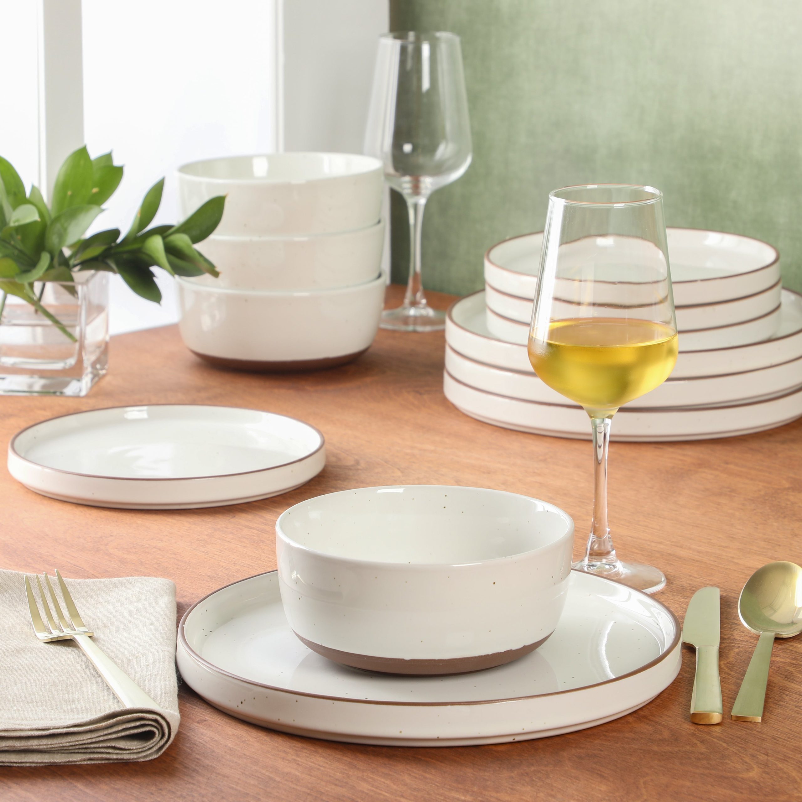 Gibson Elite Northrock Stoneware Dinnerware Set, 12-Piece Service for 4 Plates and Bowls Set – Dishes with Hand-Painted Terracotta Base - Image 9
