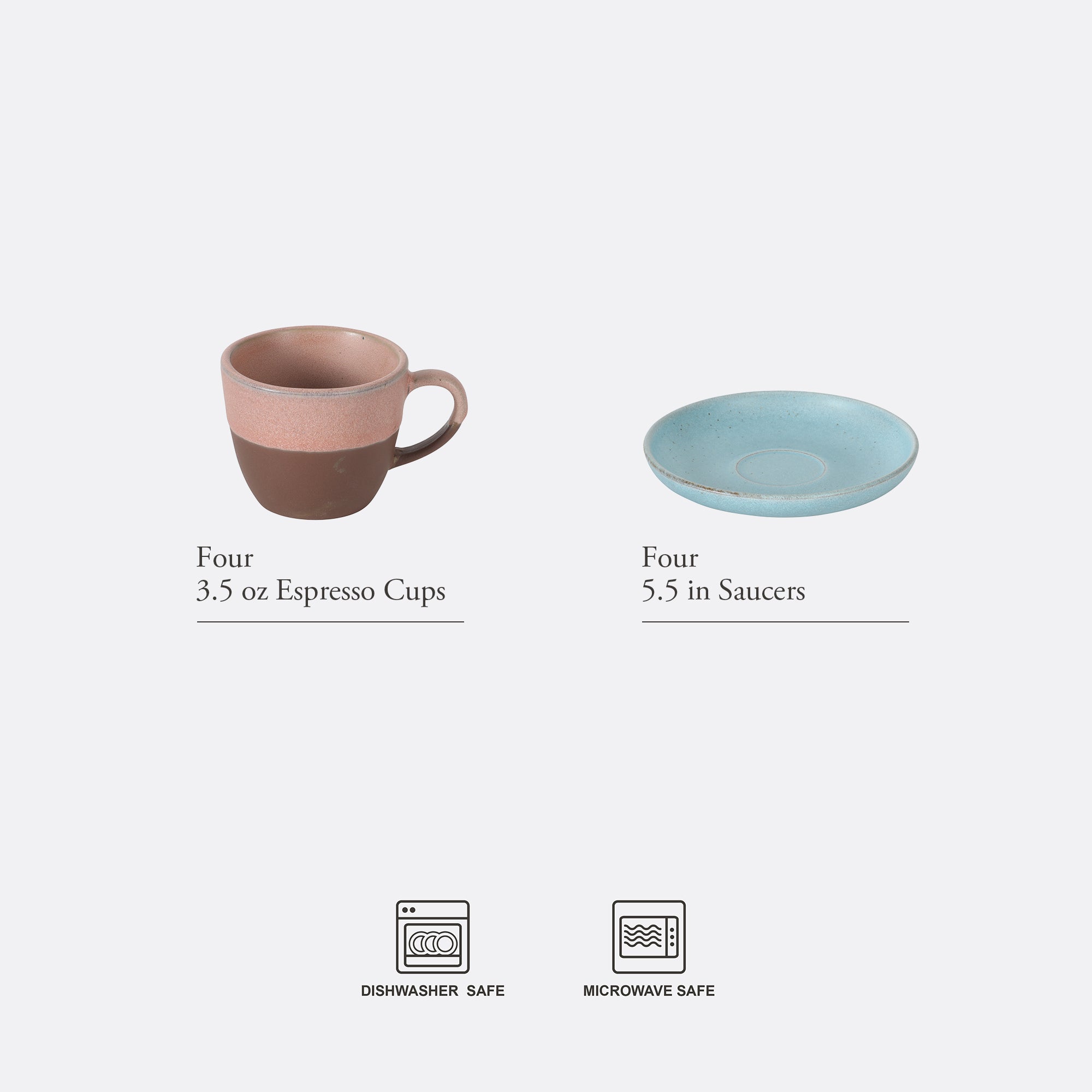 Gibson Elite William Crest 8 Piece Cup & Saucer Set, 4 Stoneware Cups & 4 Saucers, Reactive Glaze Finish, 3.5oz Espresso Cups, 5.5” Saucers, Round Coffee Set, Microwave & Dishwasher Safe - Image 3