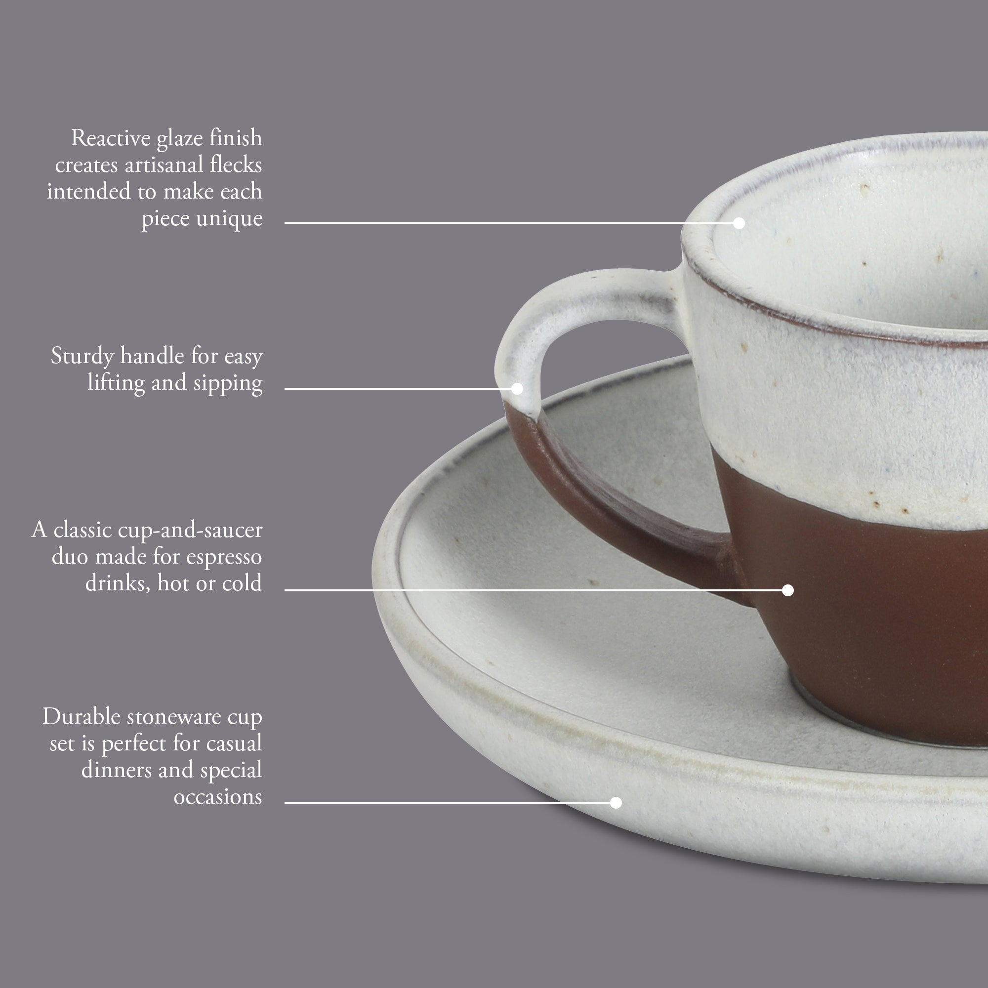 Gibson Elite William Crest 8 Piece Cup & Saucer Set, 4 Stoneware Cups & 4 Saucers, Reactive Glaze Finish, 3.5oz Espresso Cups, 5.5” Saucers, Round Coffee Set, Microwave & Dishwasher Safe - Image 12