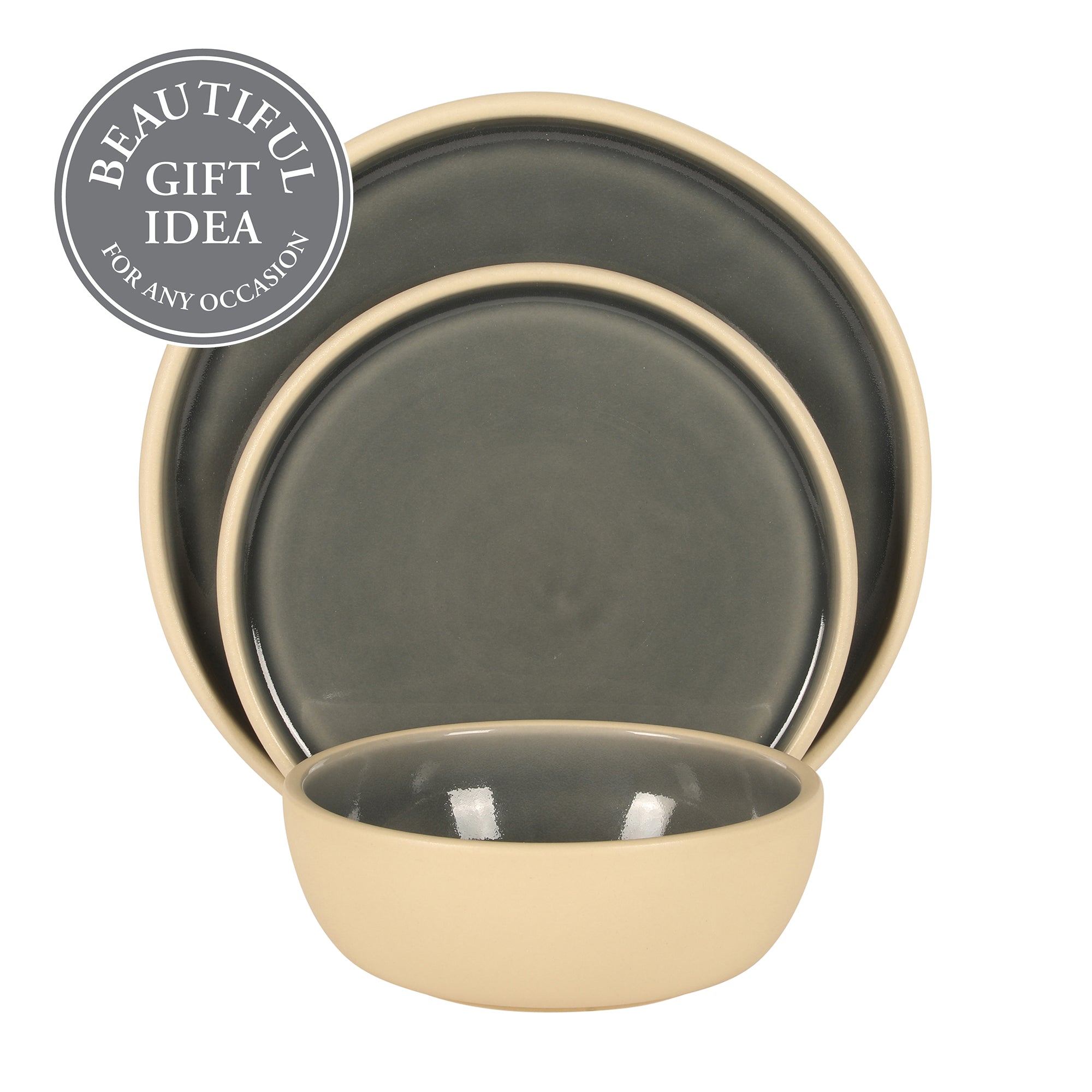 Gibson Elite - Made in Portugal - Port Gaia 12 Piece (Service for 4) Plates and Bowls Reactive Glaze Dishes Stoneware Ceramic Dinnerware Set - Image 6