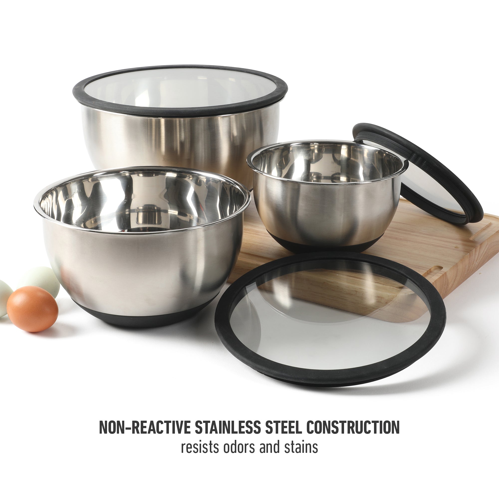 Calphalon Orbit 3 Piece Mixing Bowl Set W/ Glass Lids and Sillicone Nonslip Base - Image 4