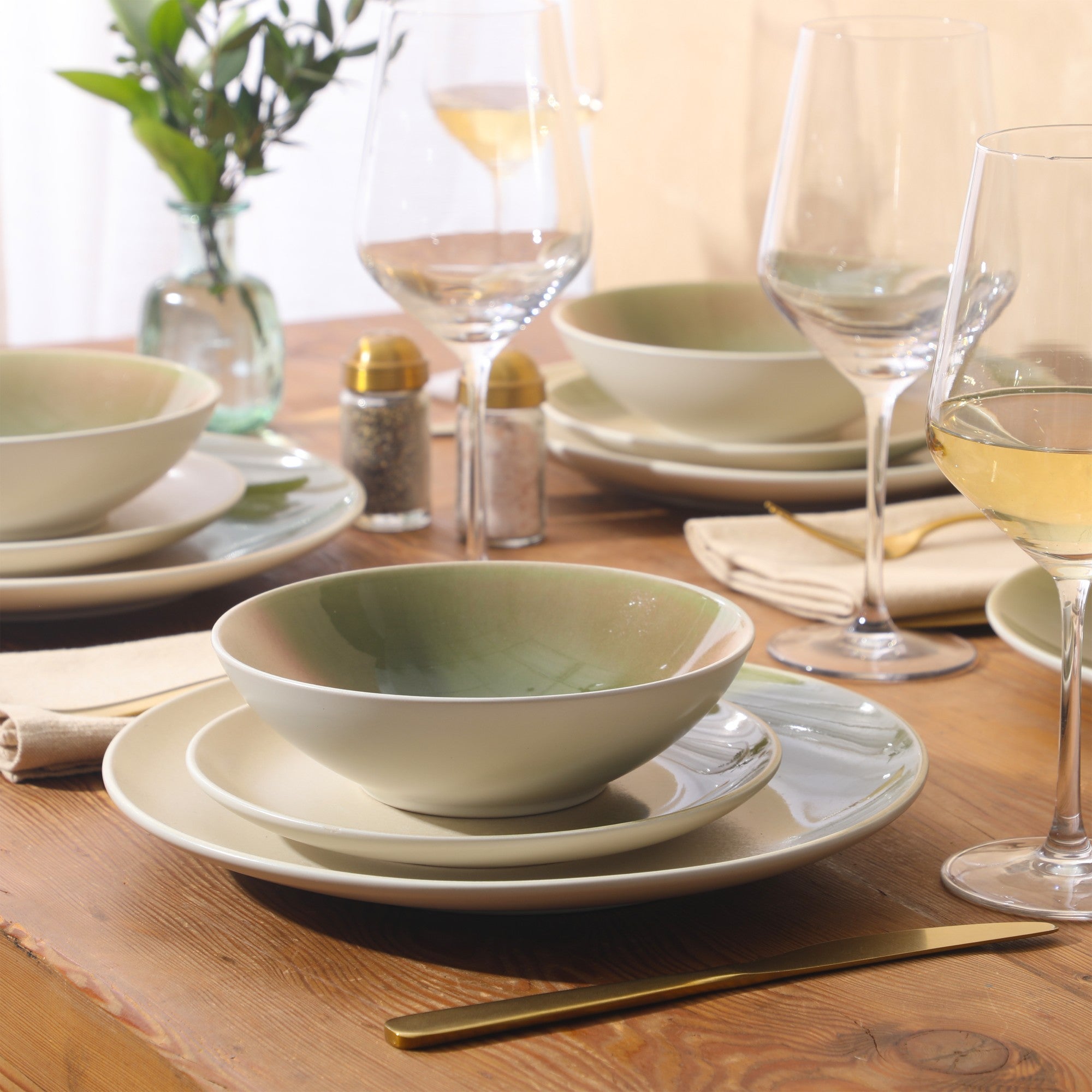 Gibson Elite Crescenton Plates and Bowls Sets, 12-Piece Stoneware Dinnerware Sets, Round Reactive Glaze Dish Set, Service for 4 - Image 6