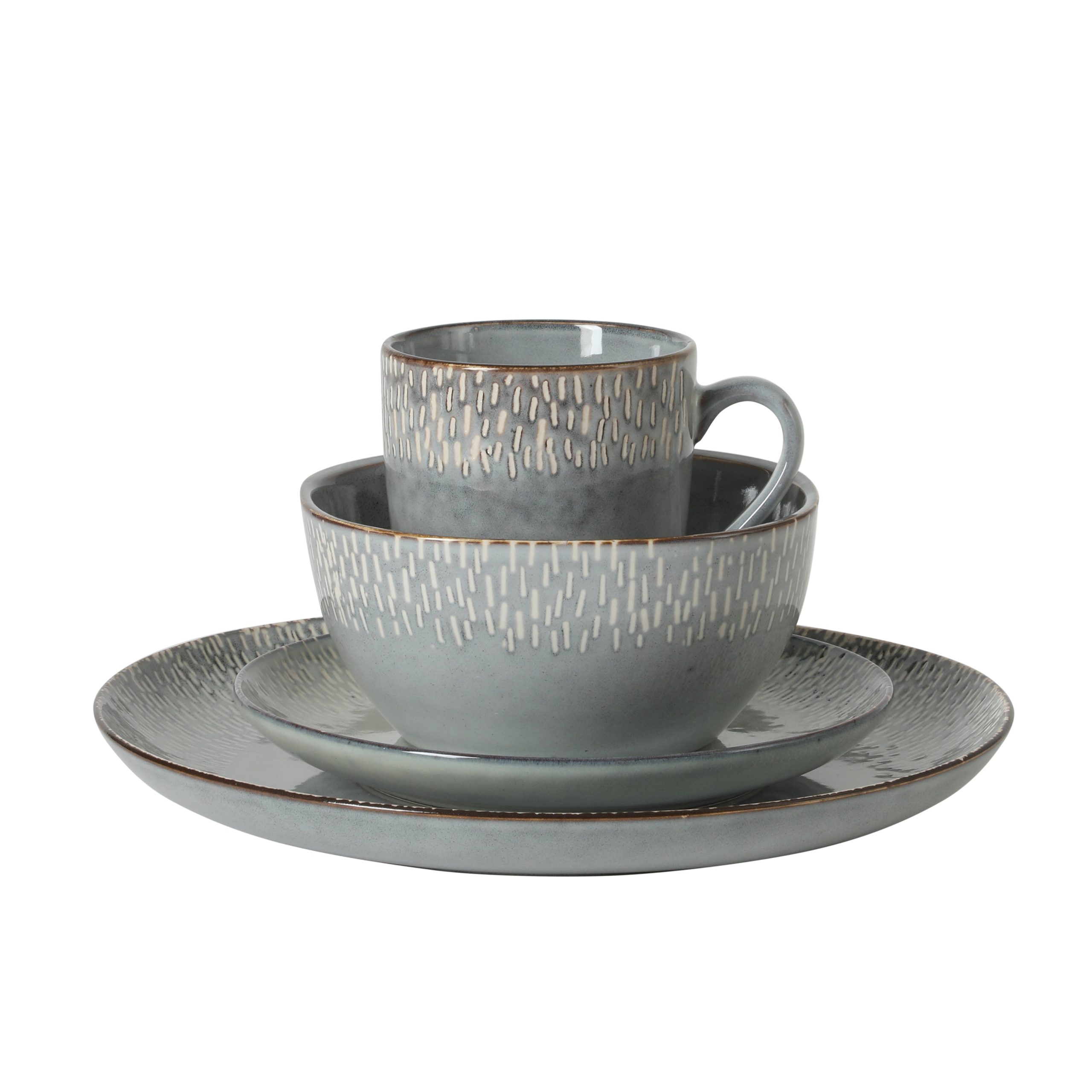 Gibson Elite Jasper 16 Piece Plates and Bowls Reactive Glaze Dishes Stoneware Ceramic Dinnerware Set - Service for 4 - Taupe - Image 13