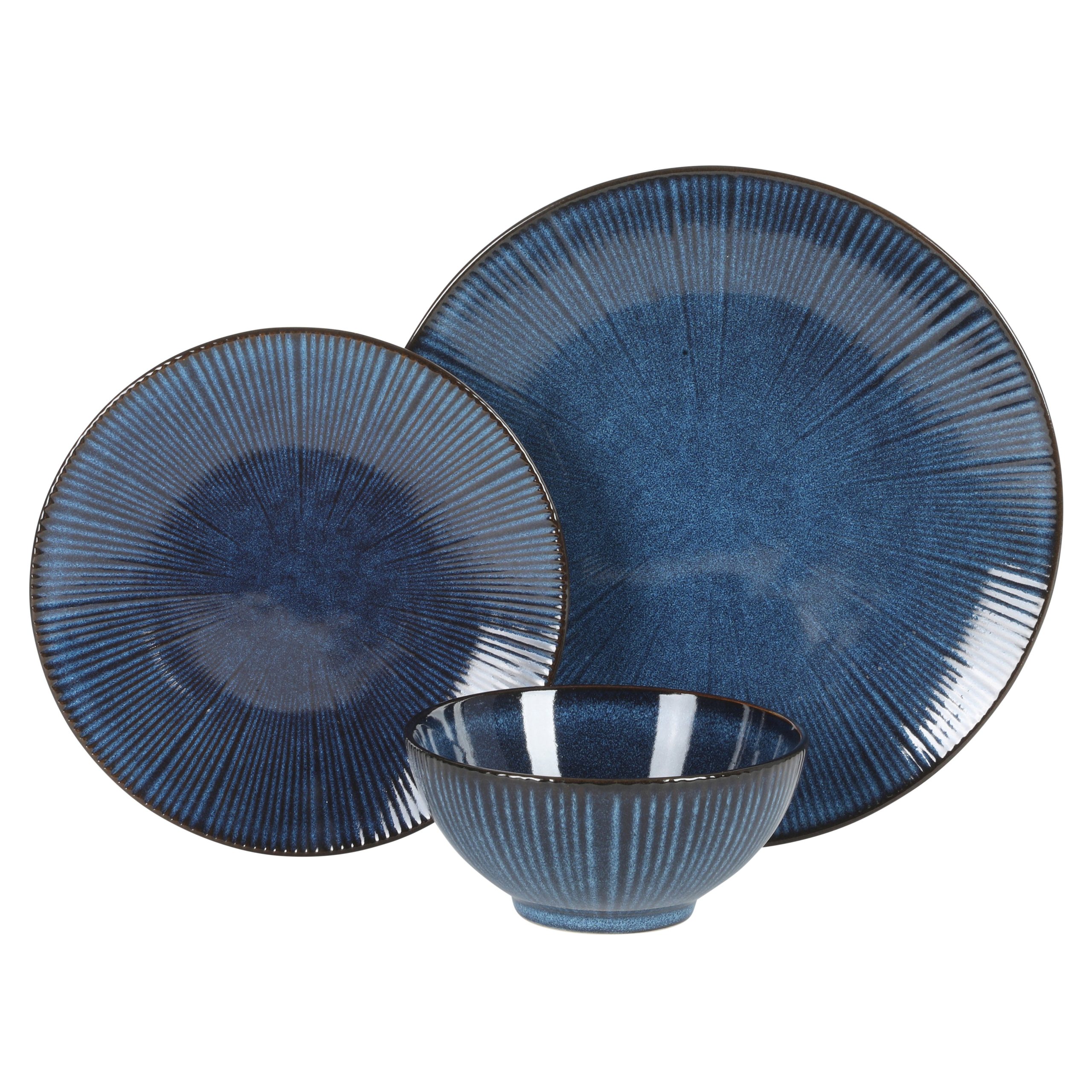 Gibson Elite Midnight Luna Plates and Bowls Sets, 12-Piece Stoneware Dinnerware Sets, Reactive Glaze Dish Set - Blue - Image 6