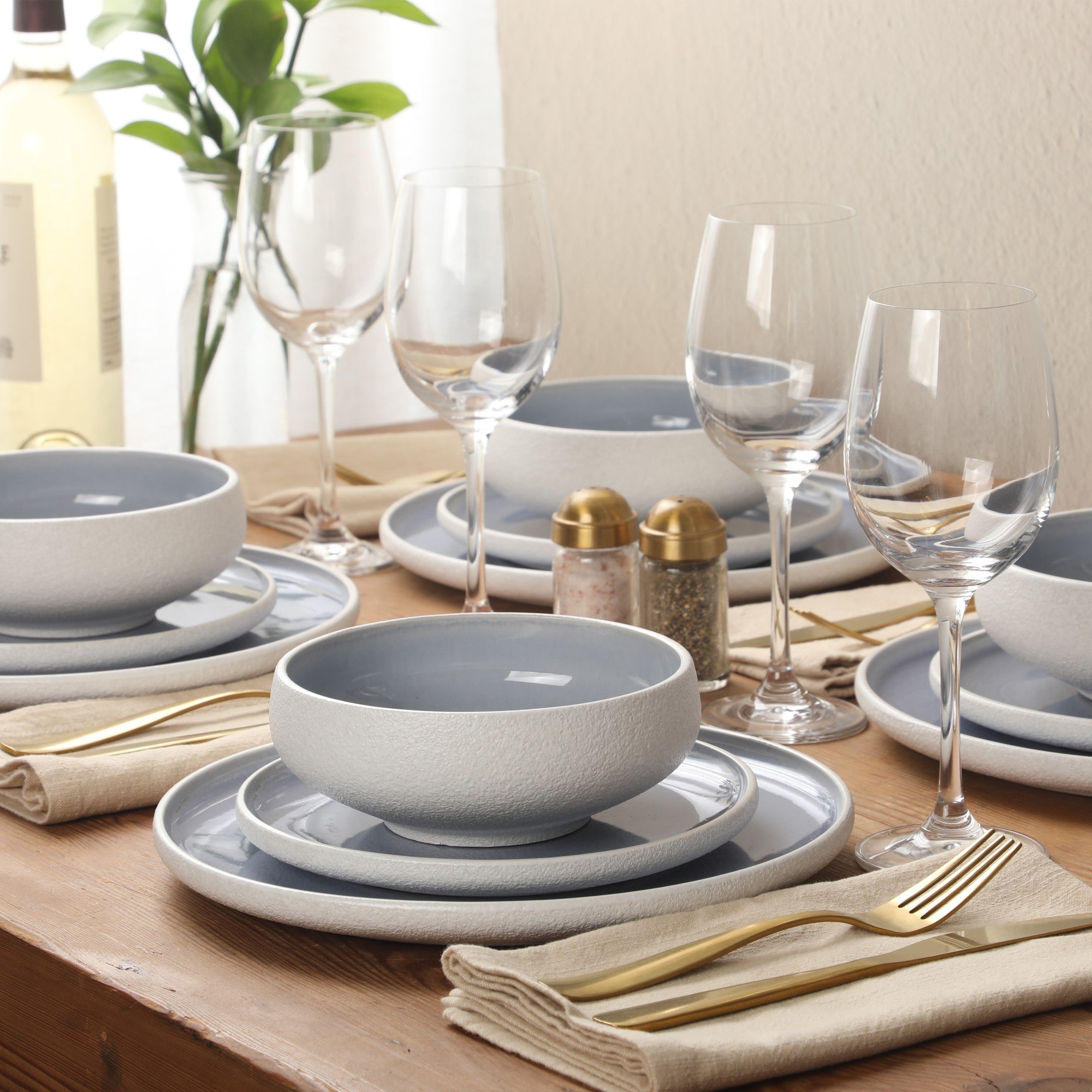 Gibson Elite Pacifco Beach Plates and Bowls Sets, 12-Piece Stoneware Dinnerware Sets, Reactive Glaze Dish Set, Service for 4 - Image 15