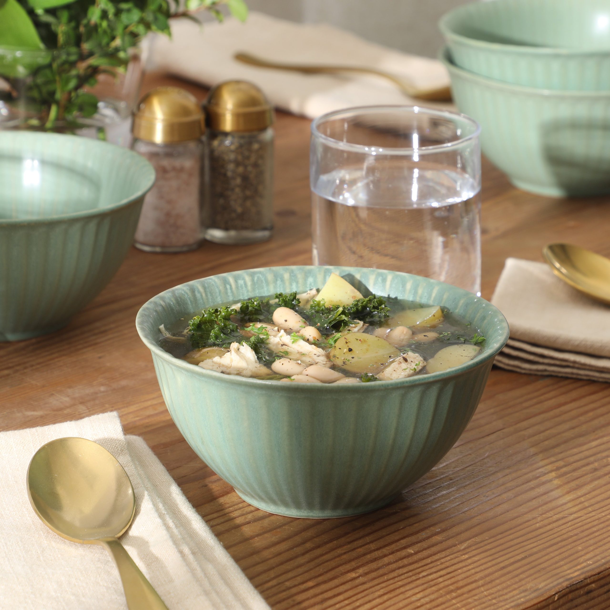Gibson Elite Cereal Bowls Set of 4, 6-Inch Stoneware Soup Bowls, Reactive Glaze Ribbed Bowl Set - Image 2
