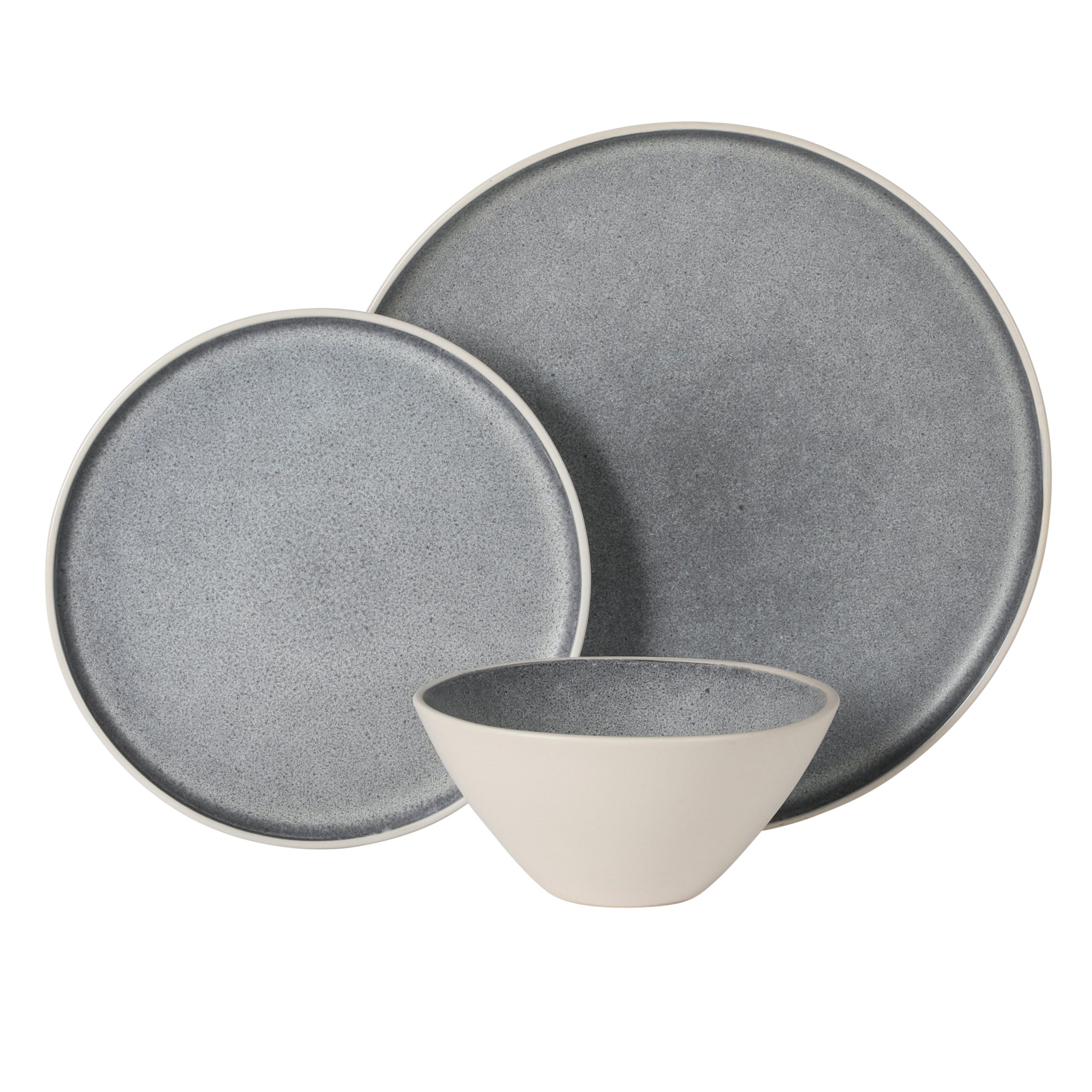 Gibson Elite Coastal Forest Plates and Bowls Sets, 12-Piece Stoneware Dinnerware Sets, Triple Reactive Glaze Dish Set - Grey and Cream White - Image 7