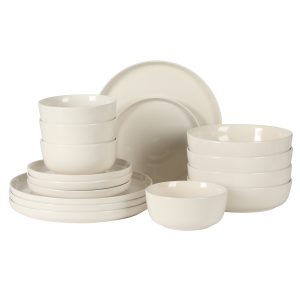 Gibson Home Serenity 16 Piece Modern Porcelain Dinnerware Set for 4, Plates and Bowls Set, Dinner Plates, Salad Plates, Cereal Bowls