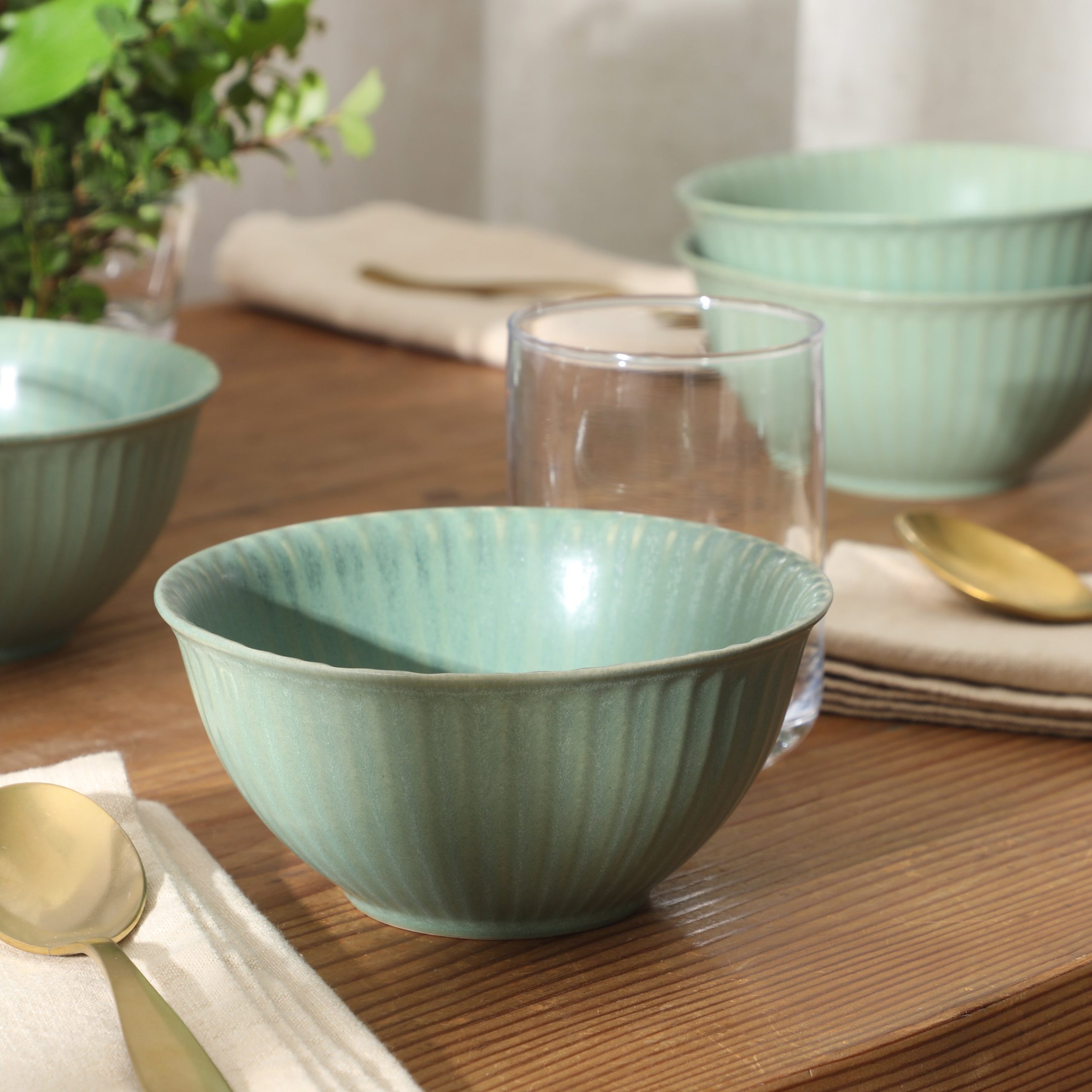Gibson Elite Cereal Bowls Set of 4, 6-Inch Stoneware Soup Bowls, Reactive Glaze Ribbed Bowl Set - Image 3