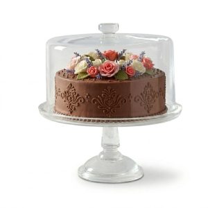 Martha Stewart Watercrest Glass Cake Stand with Dome, 10.2 Inch Clear Footed Pedestal Cake Stand with Glass Lid Cover, Handmade Glassware