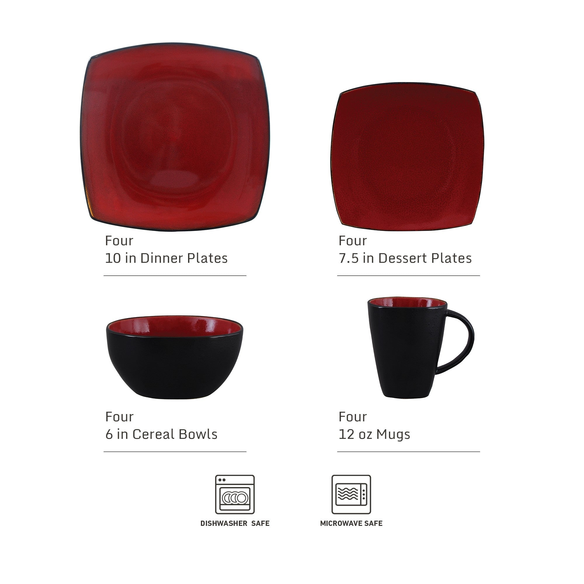 Gibson Elite Soho Lounge Square 16-Piece Stoneware Dinnerware Set - Image 5