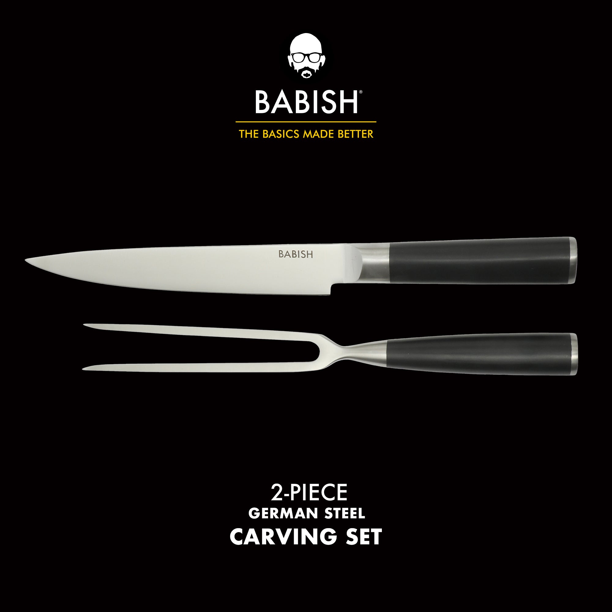 Babish 2-Piece Carving Knife and Fork Set – 8-Inch Stainless Steel Carving Knife with 6.5-Inch Fork – Precision Cutlery for Turkey, Roast, and Meat Carving – Ergonomic ABS Handles - Image 2