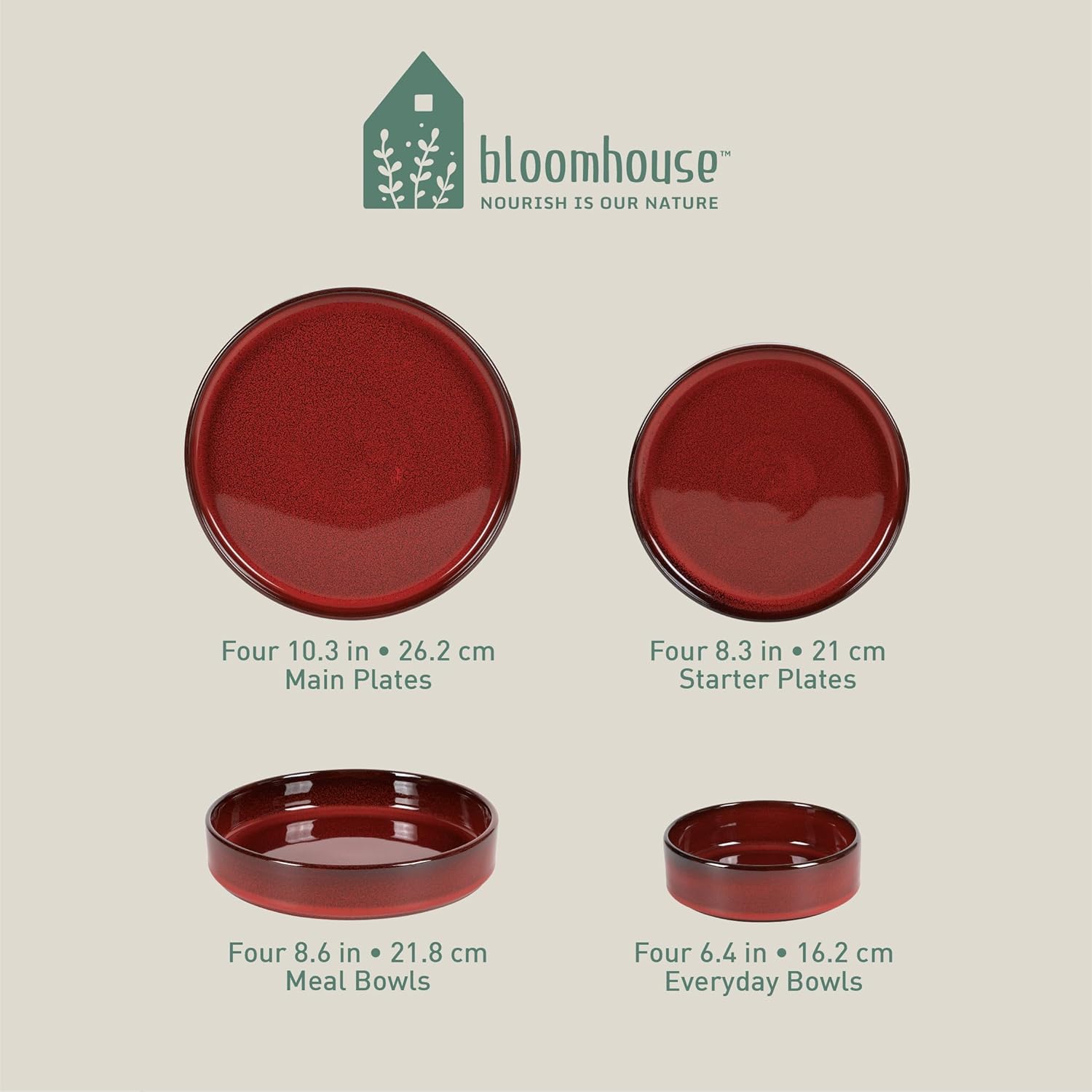 Bloomhouse Santorini Mist 16 Piece Double Bowl Terracotta Reactive Glaze Plates and Bowls Dinnerware Set - Moonstone White, Amber, Garnet Red, or Jade - Image 14