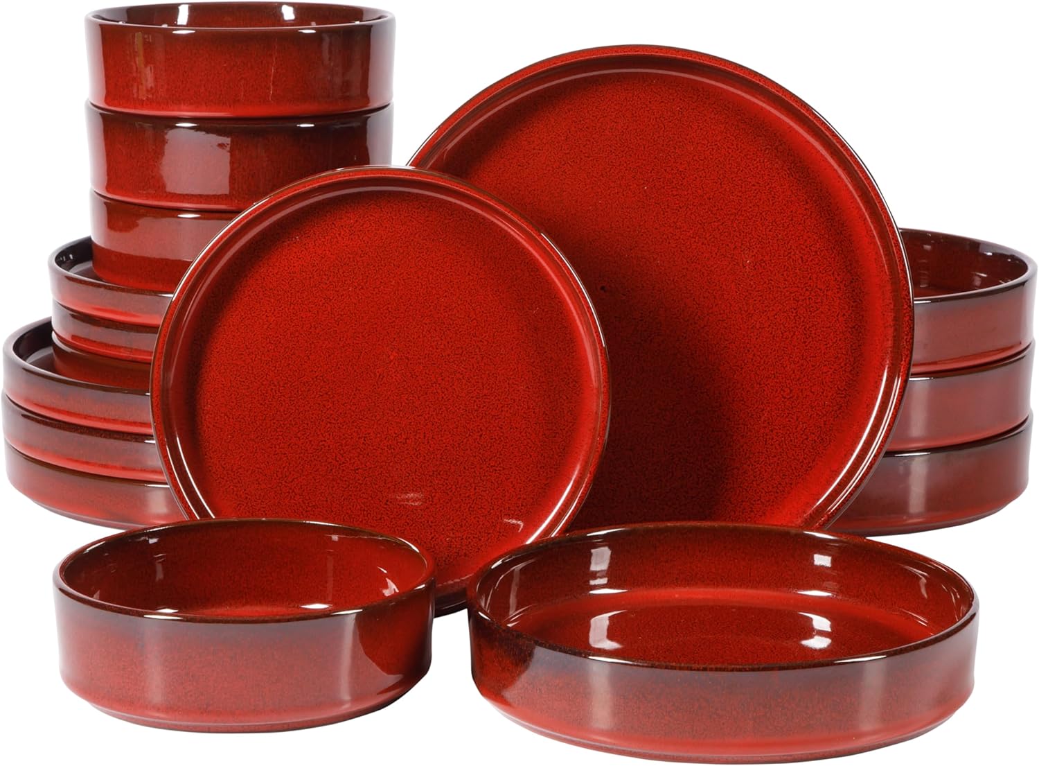 Bloomhouse Santorini Mist 16 Piece Double Bowl Terracotta Reactive Glaze Plates and Bowls Dinnerware Set - Moonstone White, Amber, Garnet Red, or Jade - Image 13