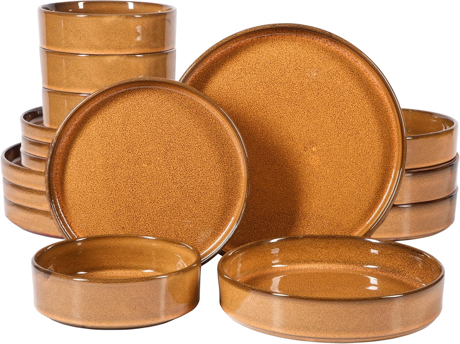 Bloomhouse Santorini Mist 16 Piece Double Bowl Terracotta Reactive Glaze Plates and Bowls Dinnerware Set - Moonstone White, Amber, Garnet Red, or Jade - Image 7
