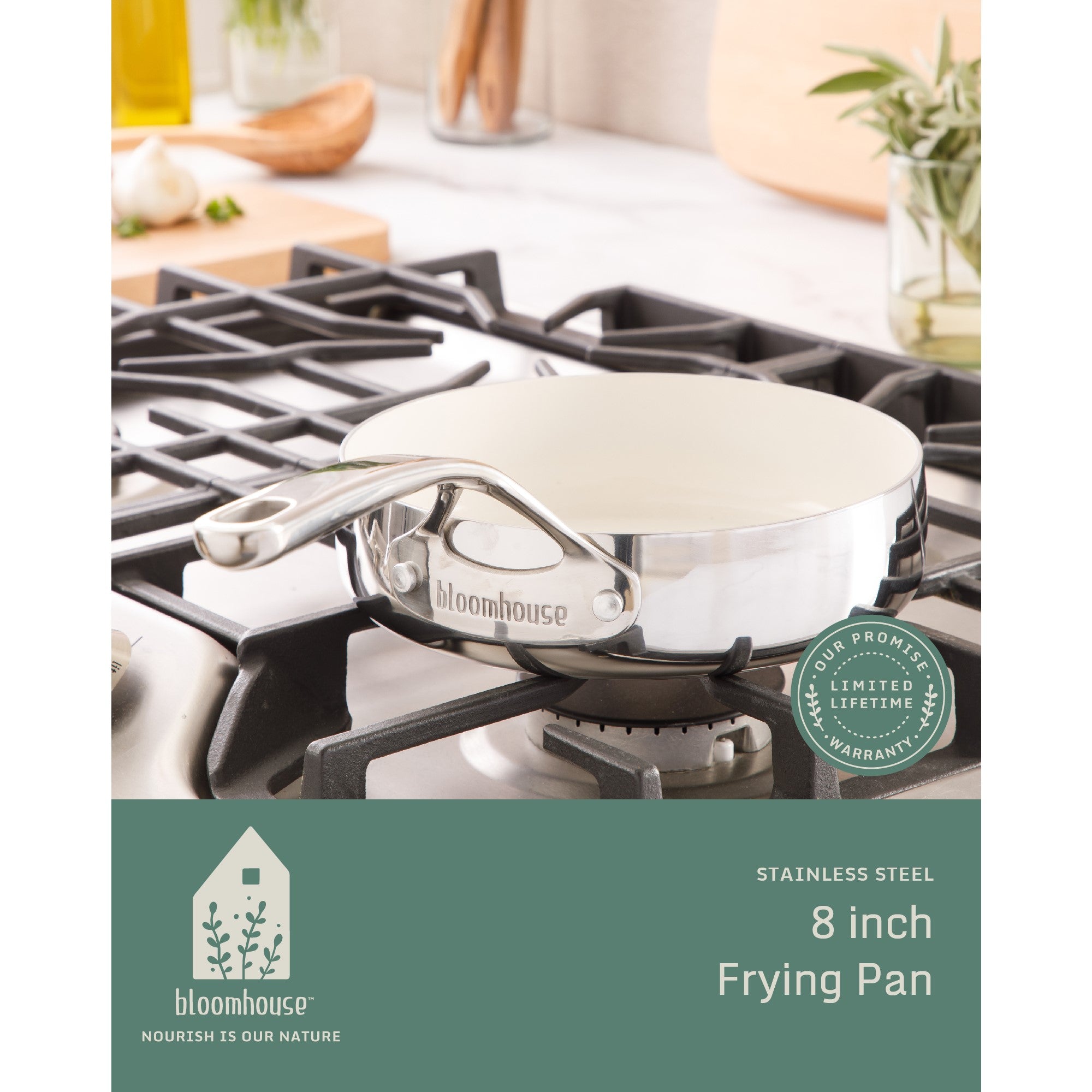 Bloomhouse 8 Inch Triply Stainless Steel Fry Pan w/ Non-Stick Non-Toxic Pro Ceramic Interior Frying Pan - Image 8