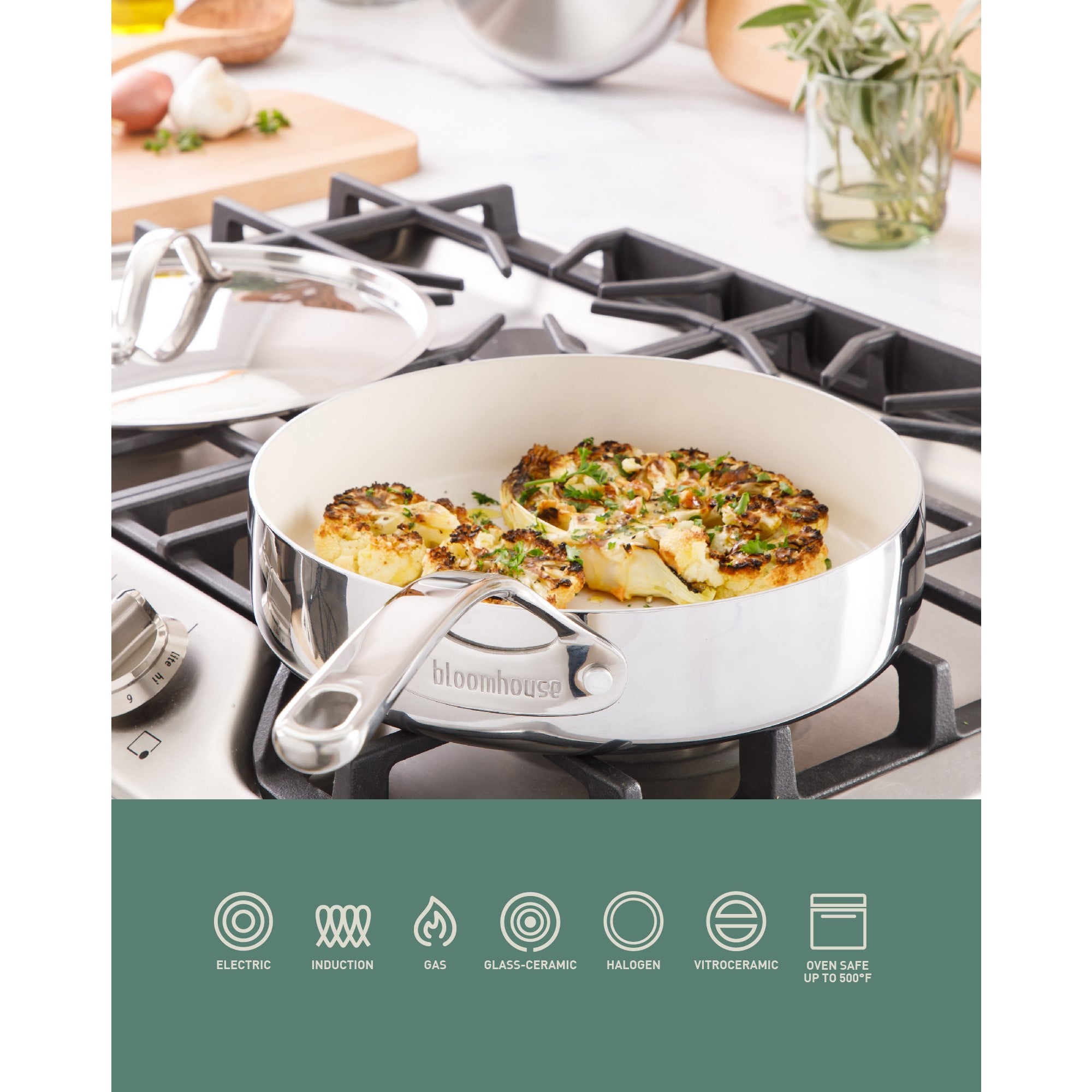 Bloomhouse 10 Inch Triply Stainless Steel Fry Pan W/ Lid W/ Non-Stick Non-Toxic Pro Ceramic Interior Frying Pan - Image 13