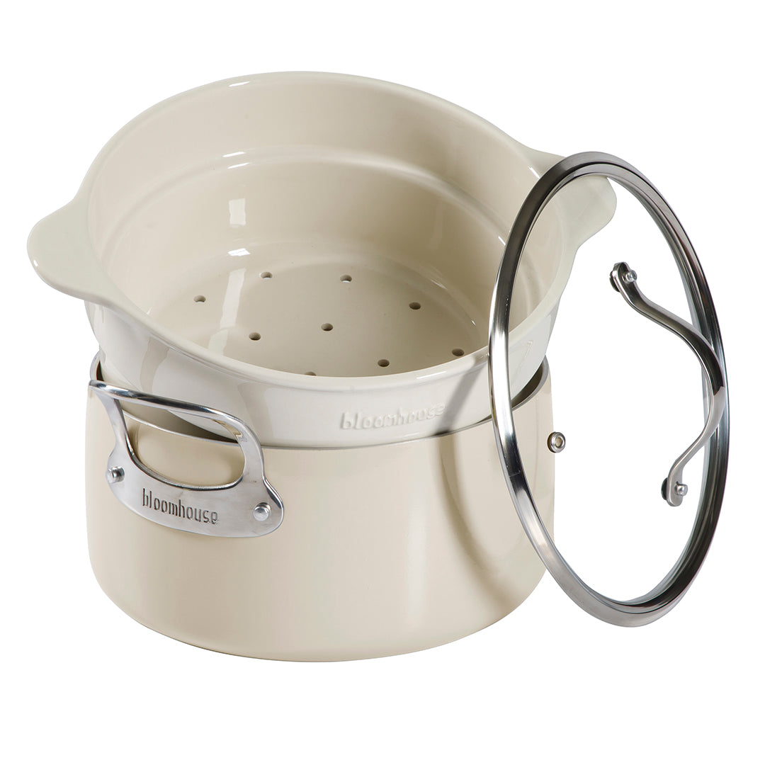 Bloomhouse 6-Quart Aluminum Enamel Dutch Oven w/ Non-Stick Non-Toxic Ceramic Interior and Ceramic Steamer Insert - Image 9