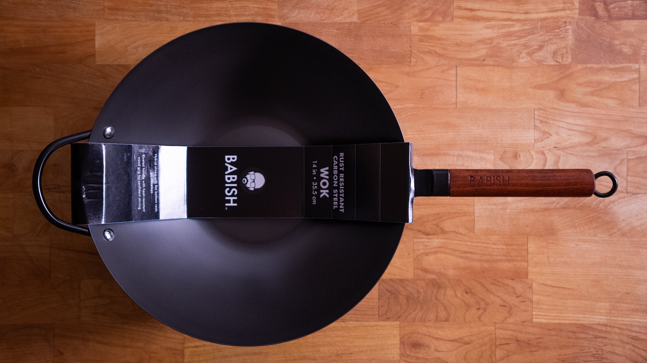 Babish 14-Inch Carbon Steel Flat Bottom Wok - Image 2