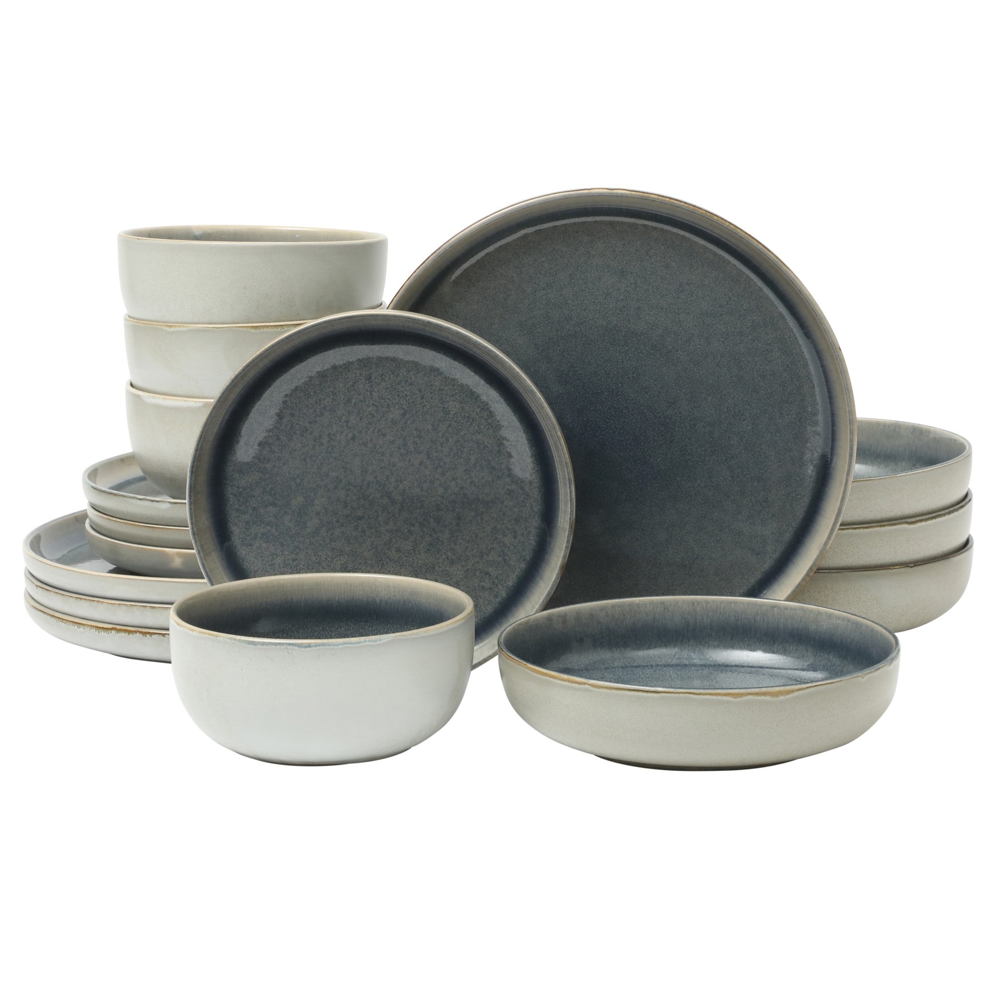 Gibson Elite Sunveil 16 Piece (Service for 4) Plates and Bowls Reactive Glaze Round Dishes Stoneware Ceramic Dinnerware Set - Image 12