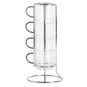 Gibson Elite Soho Lounge 4-Pack 3.8oz Glass Espresso Cup Set w/ Rack