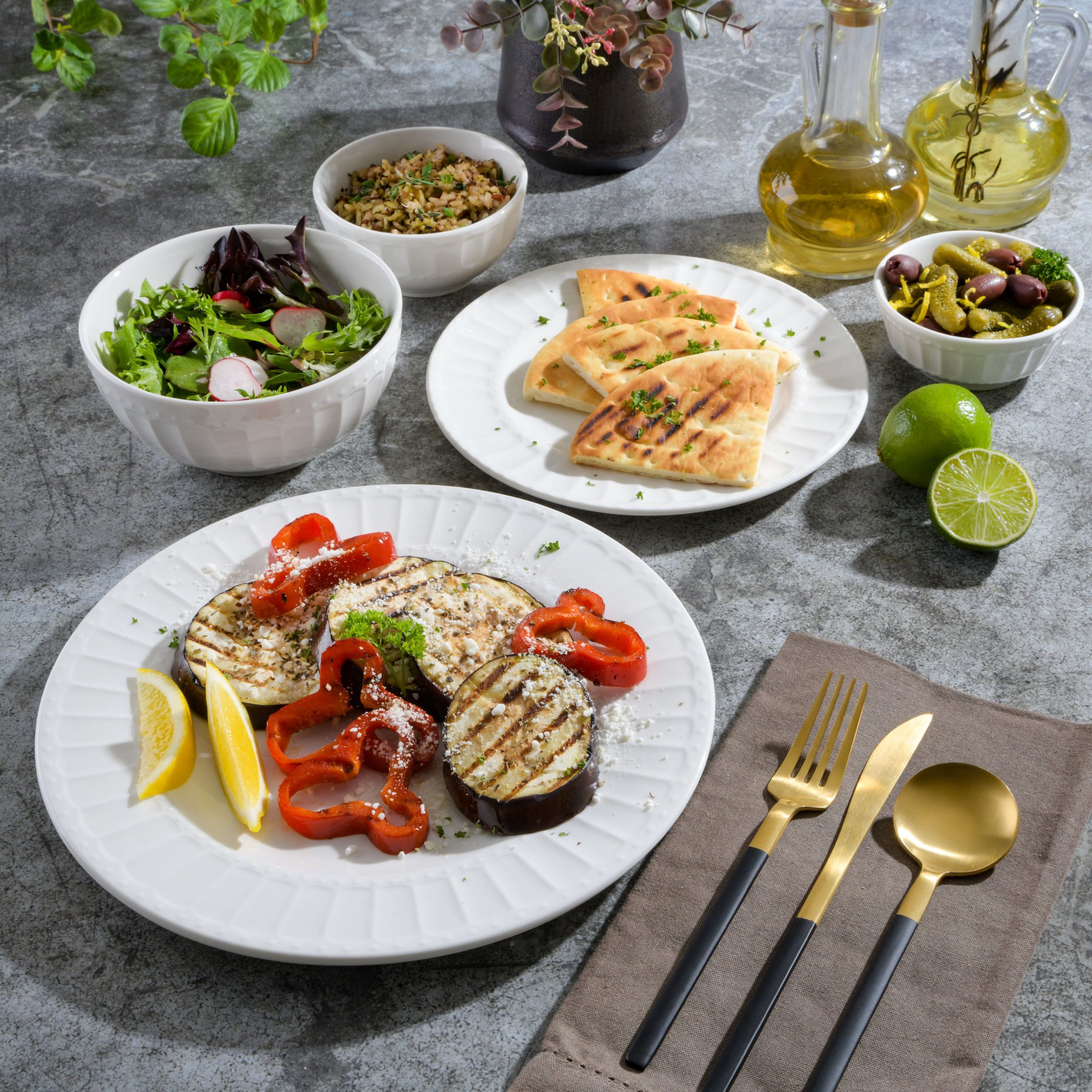 Gibson Home Gracious Dining Gourmet Expressions 40-Piece Embossed Porcelain Dinnerware Set - Image 2