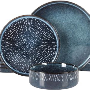 Gibson Elite 12 Piece Matisse Moderna Stoneware Reactive Glaze Dinnerware Set - Cobalt Blue